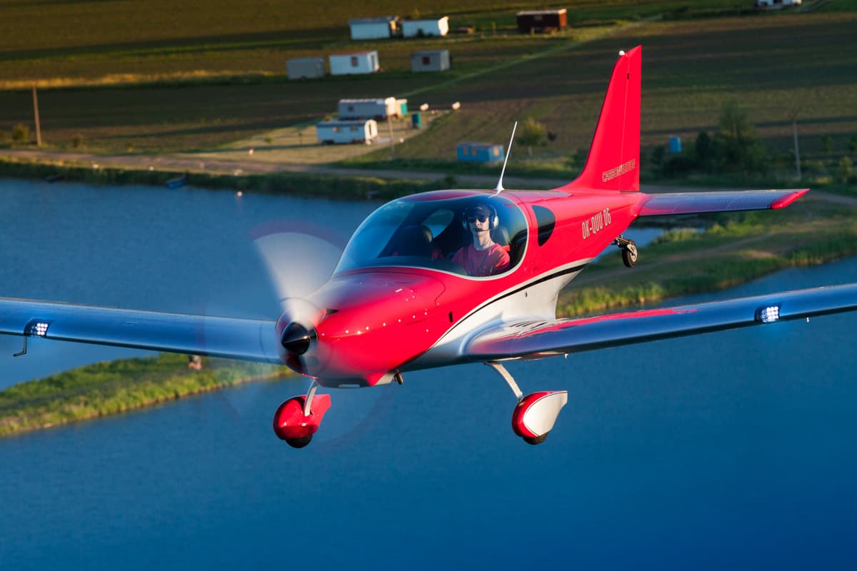 Bristell TDO in flight showing its reinforced low wing