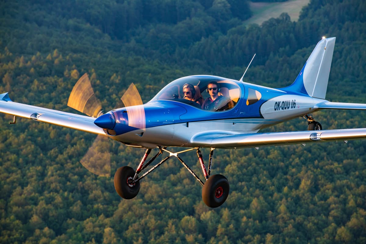 Bristell TDO with Alaskan-style wheels and tailwheel gear in flight